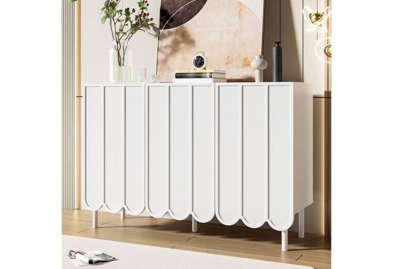IDEASY Sideboard Holzsideboard mit Wellentüren, grifflos verstellbar 120x35x80cm von IDEASY