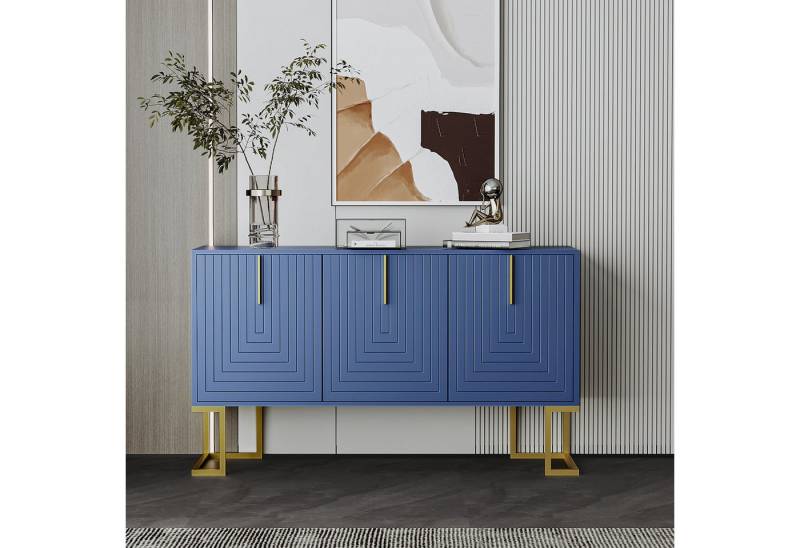 IDEASY Sideboard Kabinenschrank mit verstellbaren Regalen, Schwarz (U-förmigen Schranktüren und Metallgriffen und Sockel), für Esszimmer und Küche, 6 Fächer,138*80.5*40cm von IDEASY
