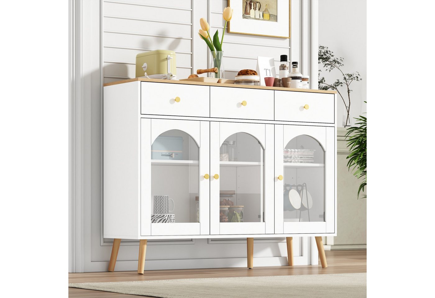 IDEASY Sideboard Kredenz mit 3 Schubl. & Bogentüren weiß/natur IDEASY Sideboard Kredenz mit 3 Schubl. & Bogentüren weiß/natur von IDEASY