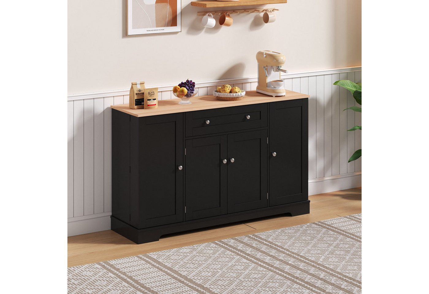 IDEASY Sideboard Küchenbuffet Sideboard 138 cm, Multifunktionales Aufbewahrungsmöbel (mit Schubladen, Regaltüren, verstellbaren Böden), für flexibles Organisieren,modernes Design mit Kippschutz von IDEASY