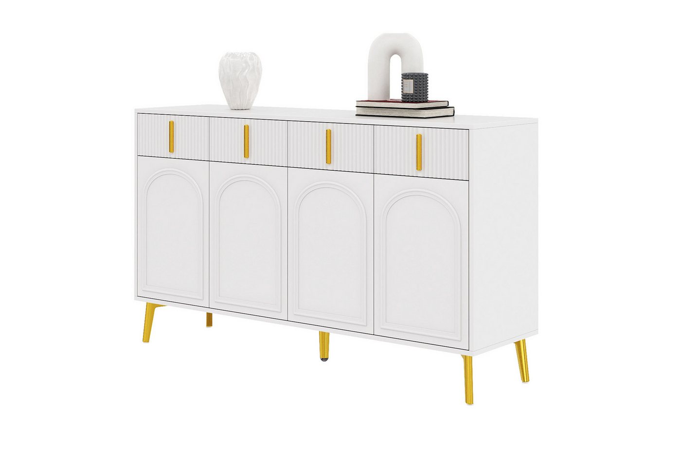IDEASY Sideboard Minimales Sideboard, Schließfach mit Linienführung, 140x37,8x82 cm, 4 Türen, 4 Schubladen, herausnehmbares Laminat, reichlich Stauraum IDEASY Sideboard Minimales Sideboard, Schließfach mit Linienführung, 140x37,8x82 cm, 4 Türen, 4 Schubladen, herausnehmbares Laminat, reichlich Stauraum von IDEASY