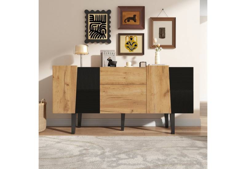 IDEASY Sideboard Moderner TV-Schrank für 60" Fernseher mit Massivholzbeinen & Stauraum (robusten Massivholzbeinen großem Stauraum für Multimedia-Geräte), Multifunktionales Holz-Unterhaltungszentrum von IDEASY