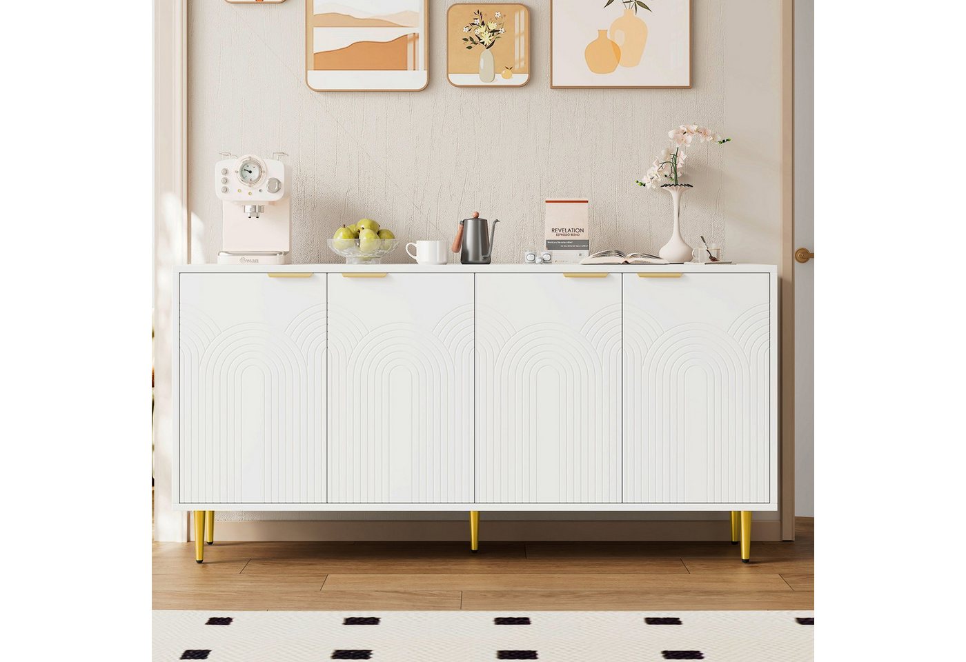 IDEASY Sideboard Schwarze 4-türige Kommode mit Goldgriffen & Hochglanzbeinen IDEASY Sideboard Schwarze 4-türige Kommode mit Goldgriffen & Hochglanzbeinen von IDEASY