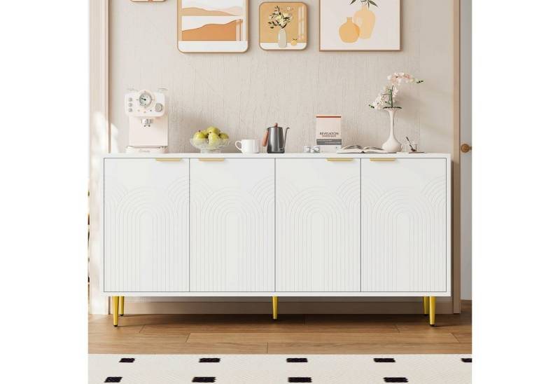 IDEASY Sideboard Schwarze 4-türige Kommode mit Goldgriffen & Hochglanzbeinen von IDEASY