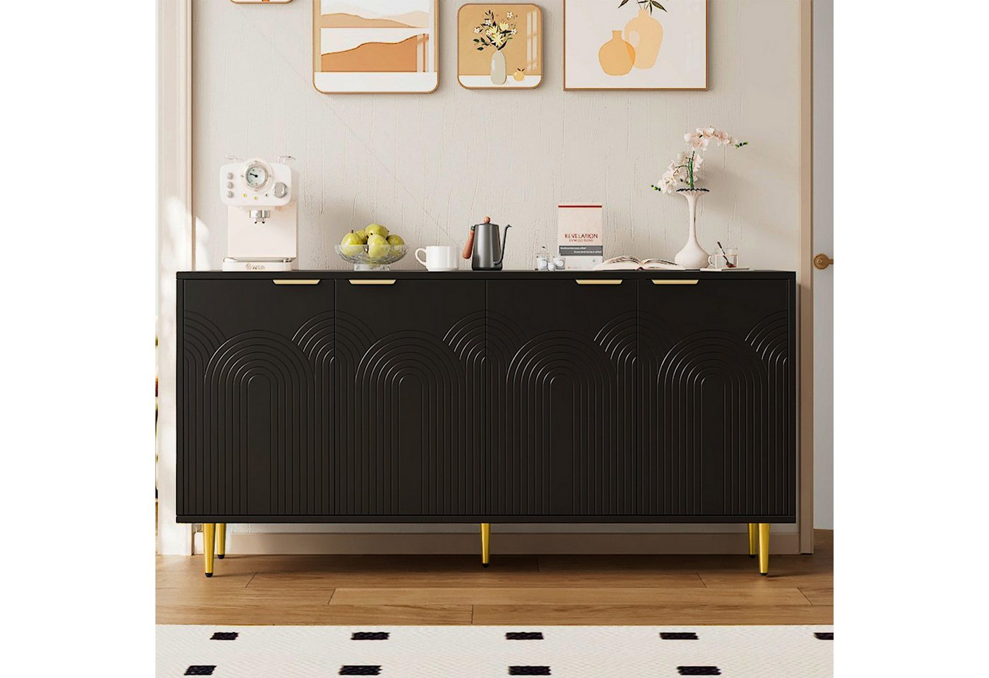 IDEASY Sideboard Schwarze 4-türige Kommode mit Goldgriffen & Hochglanzbeinen IDEASY Sideboard Schwarze 4-türige Kommode mit Goldgriffen & Hochglanzbeinen von IDEASY