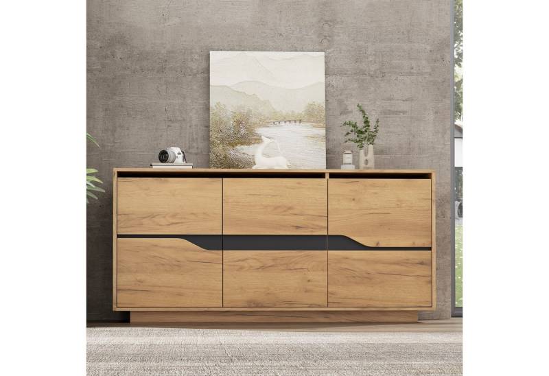IDEASY Sideboard Sideboard 140cm 3 Türen verstellbar Holz/Schwarz von IDEASY