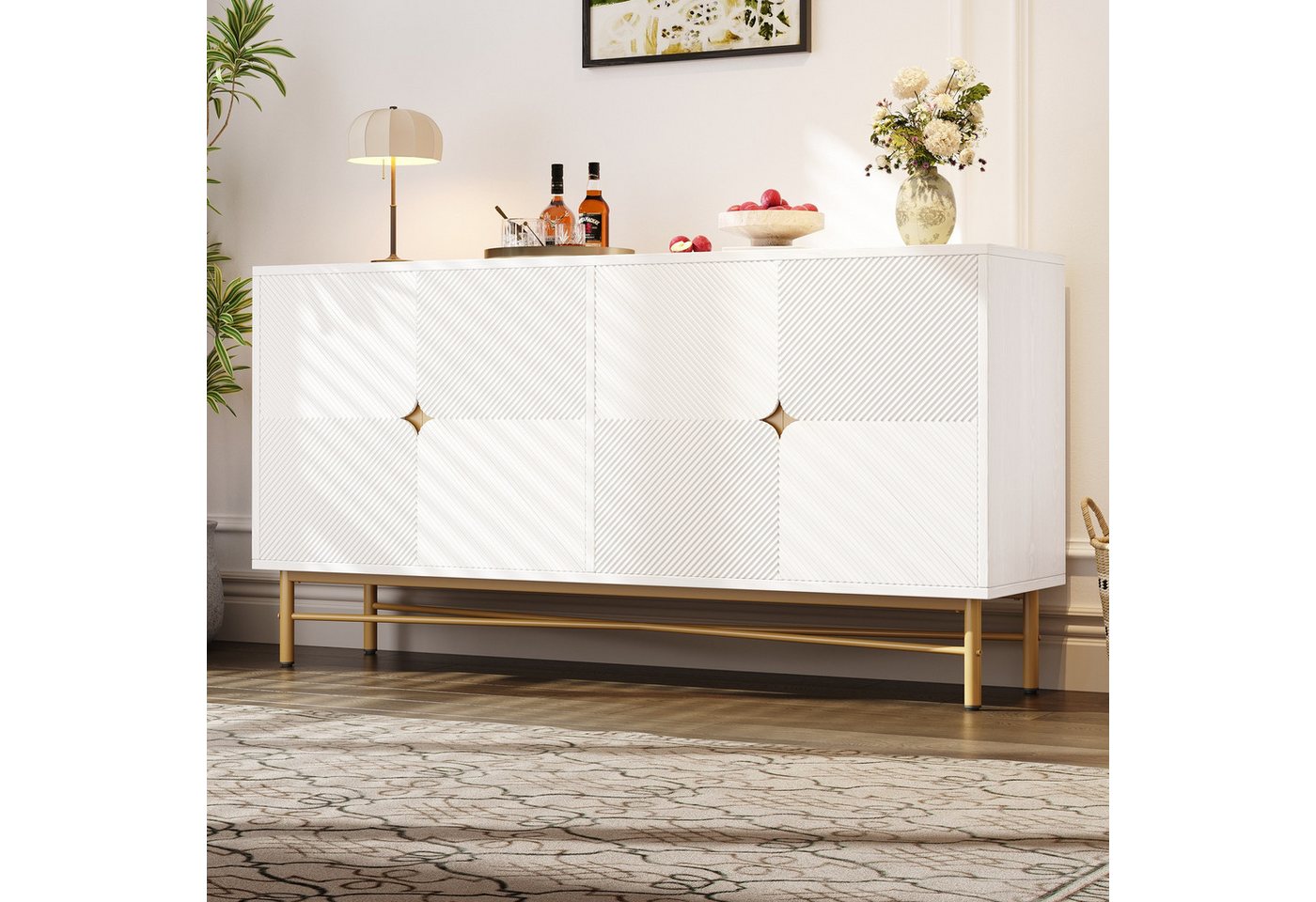 IDEASY Sideboard Sideboard 4-türig weiß goldene Griffe Hochglanz IDEASY Sideboard Sideboard 4-türig weiß goldene Griffe Hochglanz von IDEASY