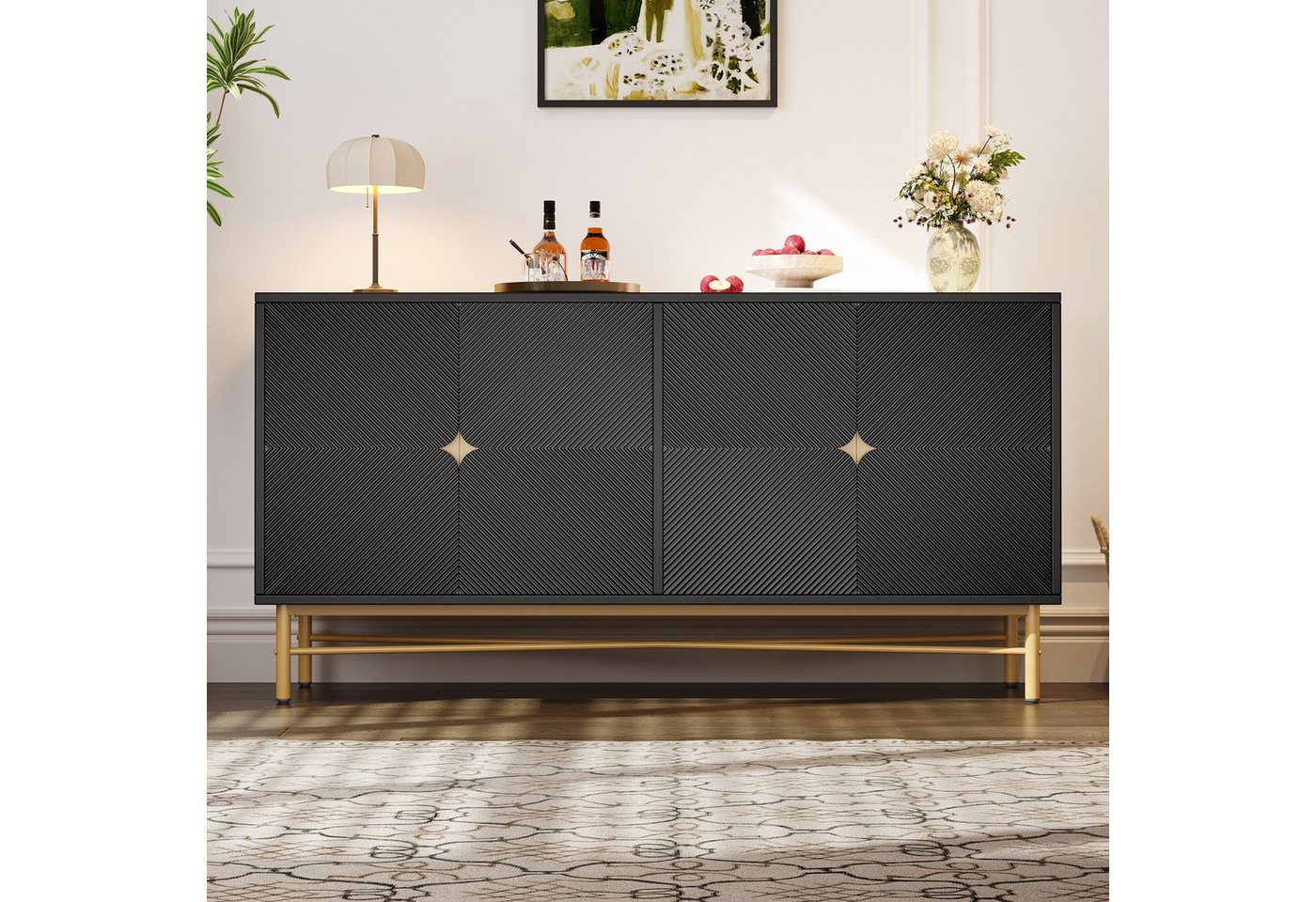 IDEASY Sideboard Sideboard 4-türig weiß goldene Griffe Hochglanz IDEASY Sideboard Sideboard 4-türig weiß goldene Griffe Hochglanz von IDEASY
