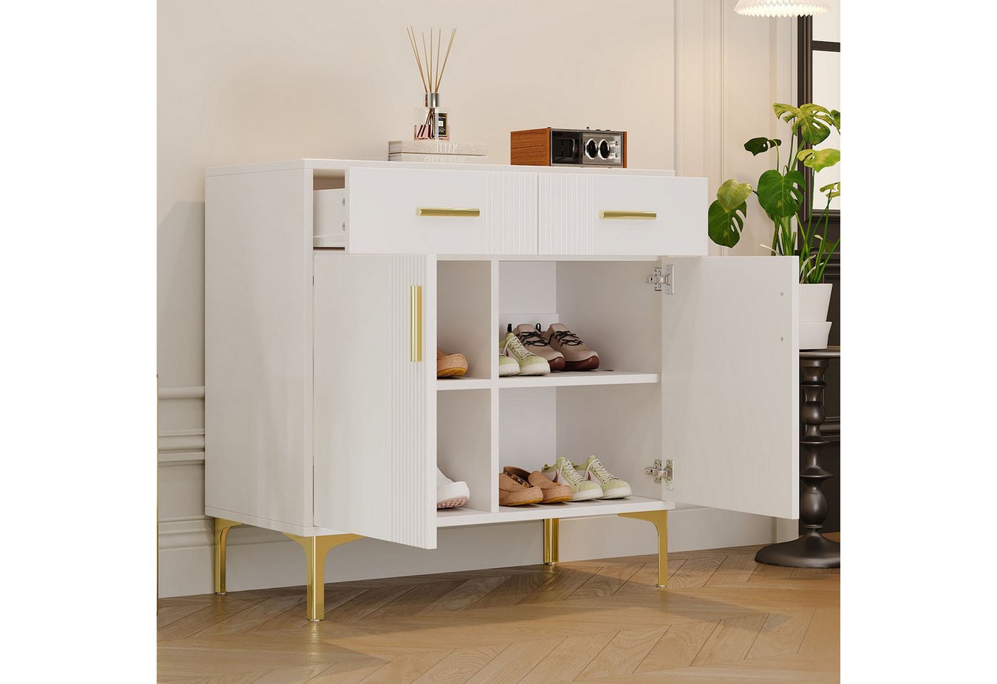 IDEASY Sideboard Sideboard mit 2 Türen & 2 Schubladen, Metallgriffe 80x35x79,5cm IDEASY Sideboard Sideboard mit 2 Türen & 2 Schubladen, Metallgriffe 80x35x79,5cm von IDEASY