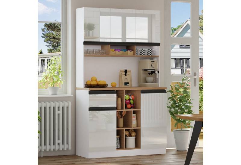 IDEASY Sideboard Weißes Sideboard Hochglanz Metallgriffe Schubladen, Mit Kippschutz & verstellbaren Regalen von IDEASY