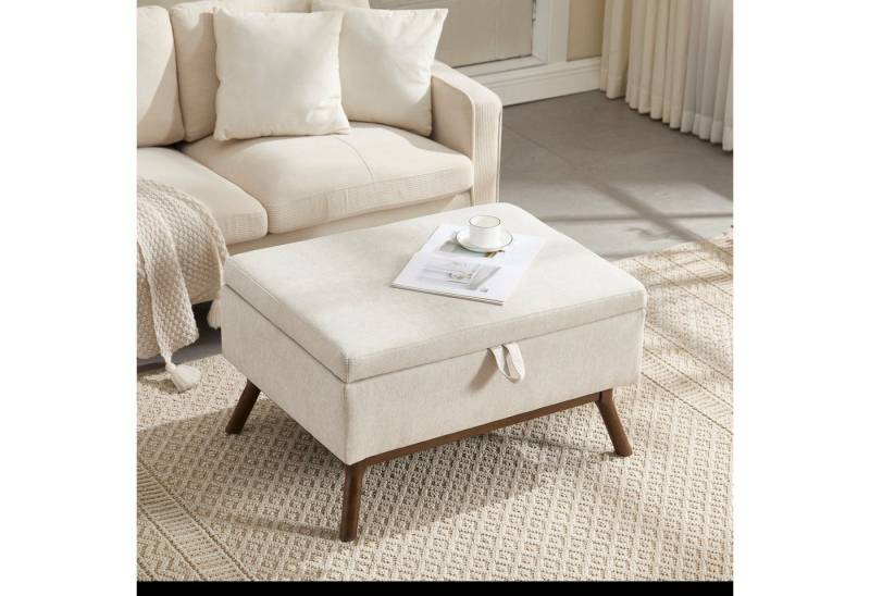 IDEASY Sitzbank Mid-Century Couchtisch Ablagebank Quadratisch für Wohnzimmer (180kg Tragkraft, 80x59x45cm leicht montierbar), Massivholzrahmen mit Staufach & Kindersicherung von IDEASY