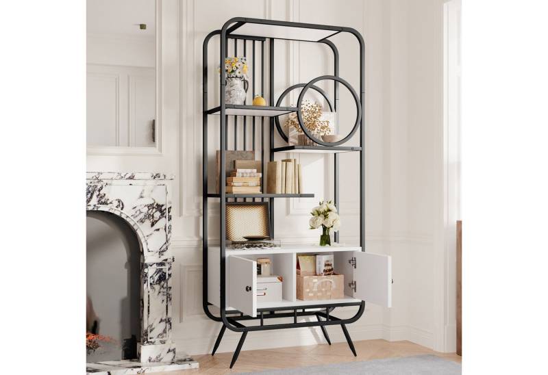 IDEASY Standvitrine Metallschrank weiß/schwarz Doppeltür 3 Regale H180 von IDEASY