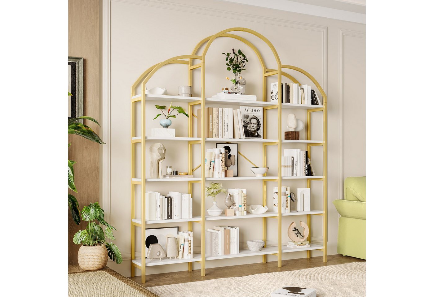 IDEASY Standvitrine Regal Stahlrohr-MDF 5-fach Wolkenform Gold-Weiß von IDEASY