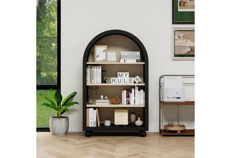 IDEASY Standvitrine Schwarzes Bogendesign-Bücherregal 4 Ebenen großem Stauraum von IDEASY