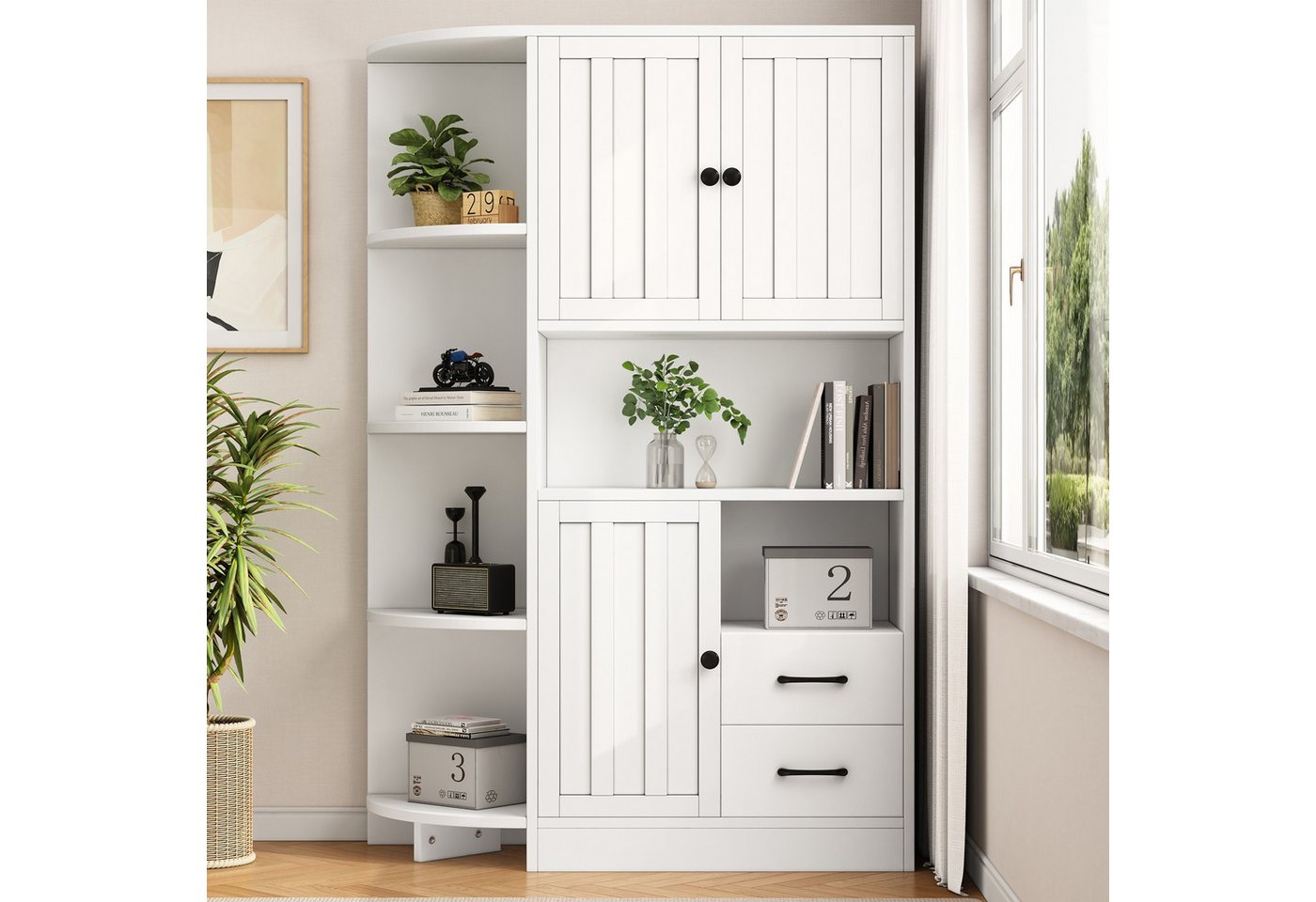 IDEASY Standvitrine Weißer Eckkleiderschrank Highboard mit 14 Fächern IDEASY Standvitrine Weißer Eckkleiderschrank Highboard mit 14 Fächern von IDEASY