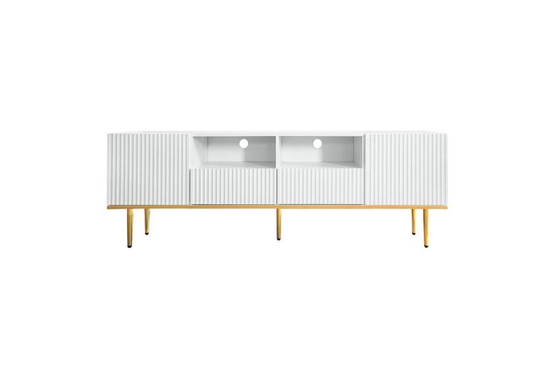 IDEASY TV-Board TV-Schrank,Wohnzimmermöbel,TV-Möbel mit goldenen Füßen (165*36*55cm, zwei Fächern und zwei Schubladen,Spanplatte), Kabelaufbewahrung, Vertikale Streifen von IDEASY