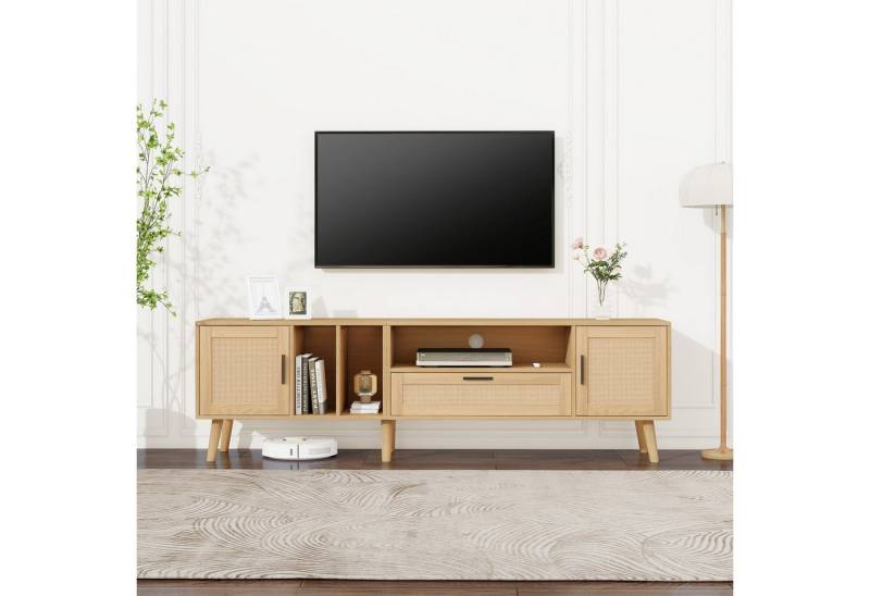 IDEASY TV-Schrank 180cm mit Rattan, 2 Türen+Schublade, Massivholzbeine 80 Zoll IDEASY TV-Schrank 180cm mit Rattan, 2 Türen+Schublade, Massivholzbeine 80 Zoll von IDEASY