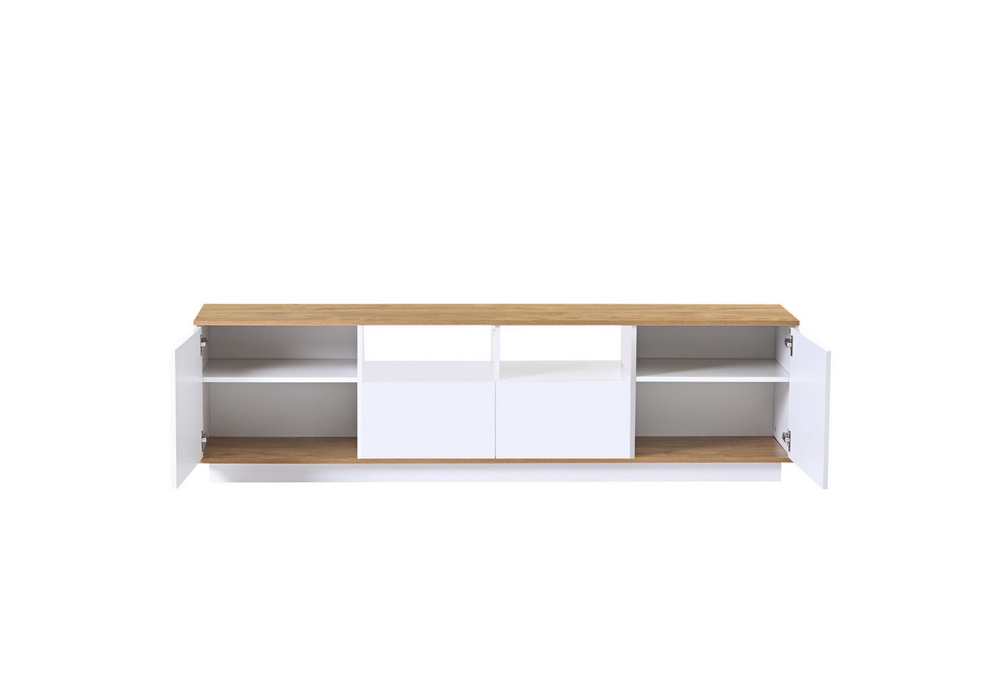 IDEASY TV-Schrank Aufbewahrungsschrank, Multifunktionsschrank, (16-Farben-LED-Licht, geeignet für 80-Zoll-Fernseher, 60*40*120 cm) Aufkleber mit Massivholzmaserung, 2 Schubladen, 6 Fächer von IDEASY