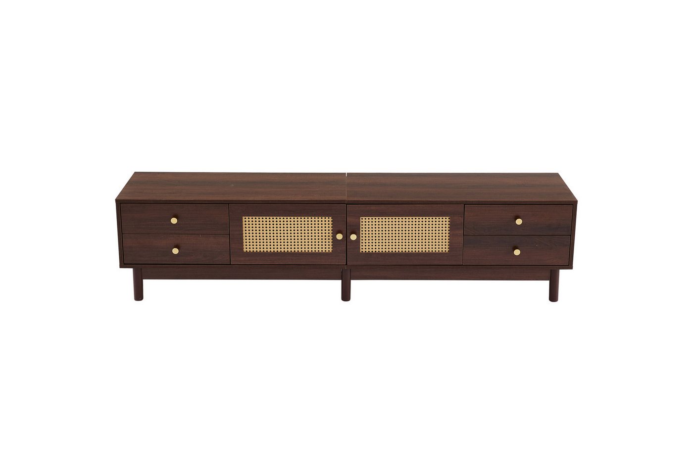 IDEASY TV-Schrank Holzfarbe TV- Schrank, Lowboard mit Rattan- Tür Design, 180×35×44 cm 2 Türen, 4 Schubladen, geeignet für TV-Geräte bis zu 80 Zoll von IDEASY