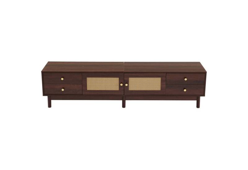 IDEASY TV-Schrank Holzfarbe TV- Schrank, Lowboard mit Rattan- Tür Design, 180×35×44 cm 2 Türen, 4 Schubladen, geeignet für TV-Geräte bis zu 80 Zoll von IDEASY