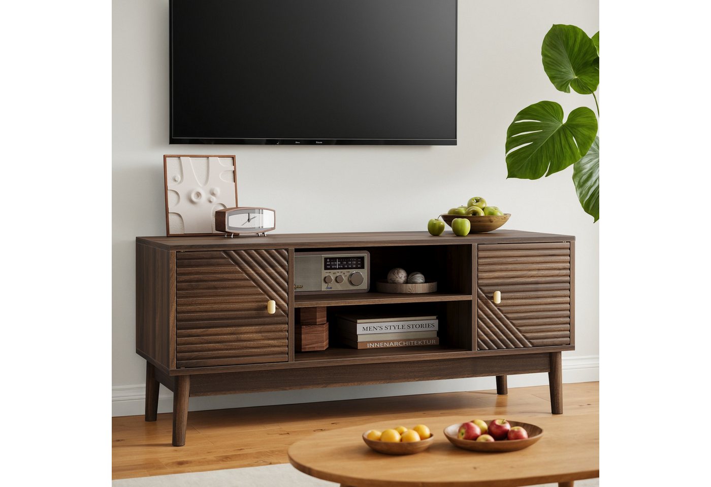 IDEASY TV-Schrank Midcentury TV-Ständer 110cm Walnuss mit Stauraum Mit Stauraum bis 45 Zoll von IDEASY