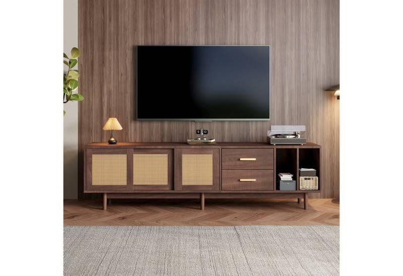 IDEASY TV-Schrank Rattan-MDF TV-Schrank mit 6 Beinen & Schubladen von IDEASY