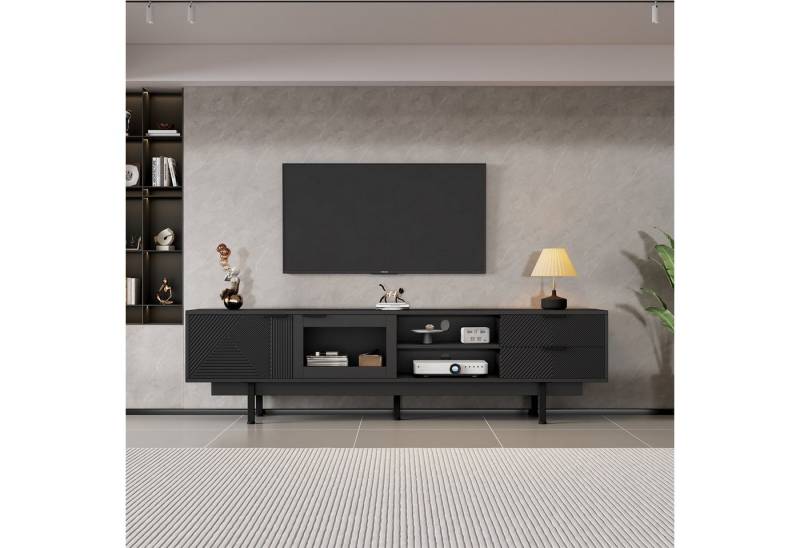 IDEASY TV-Schrank TV-Schrank Lowboard 80-Zoll Schwarz 2Türen+2Schubladen von IDEASY