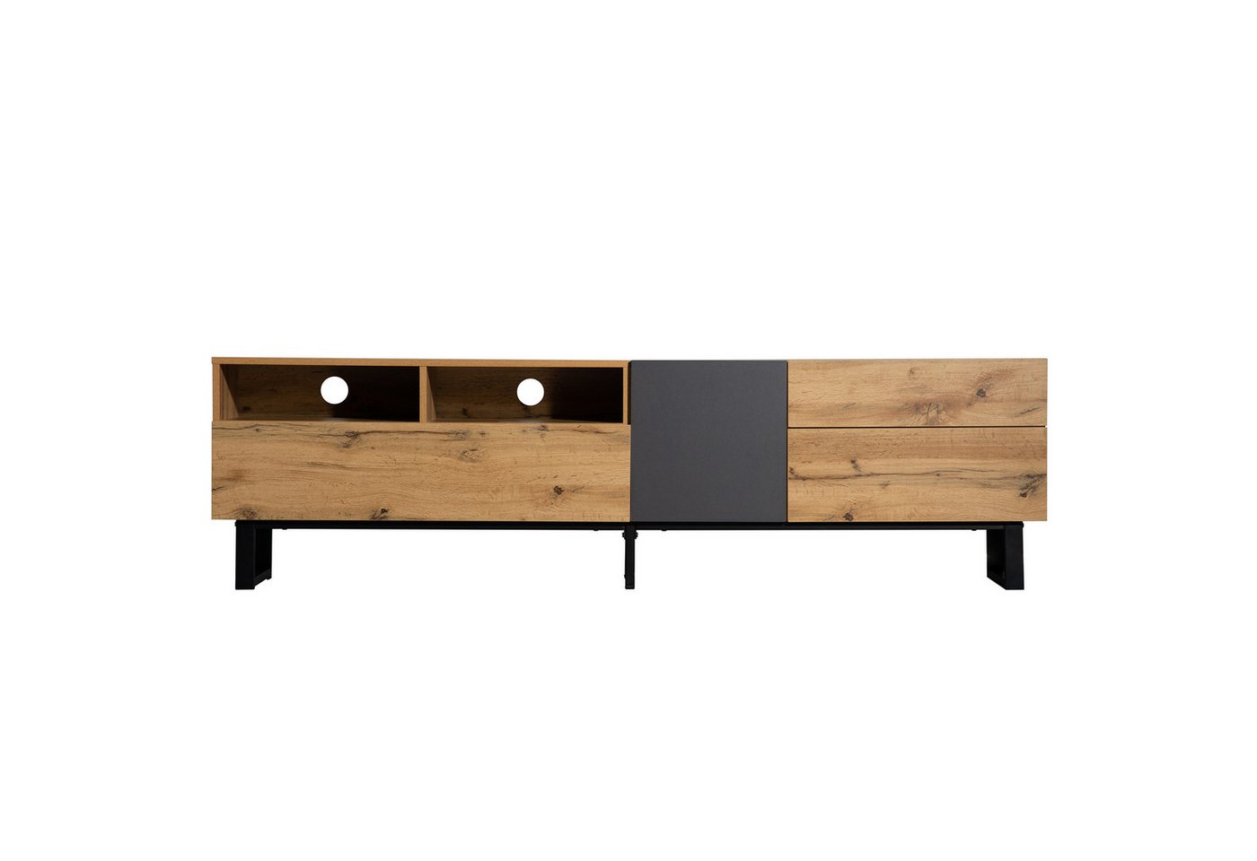 IDEASY TV-Schrank TV-Schrank in Holzmaserung mit zwei Ablagefächern, einer unteren Tür, einer linken Tür und zwei Schubladen, 180 x 50 x 38 cm von IDEASY