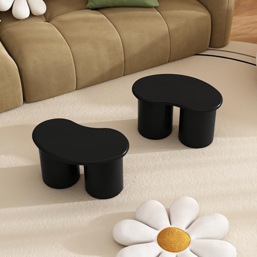 IDEASY Unregelmäßige Sitzbank mit 2 Hockern - Couchtischbank im unregelmäßigen Design 16x42x24,5 cm Schwarz von IDEASY
