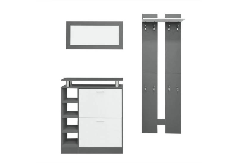 IDEASY Wandgarderobe Wandgarderoben-Set 80 x 25 x 96.5 cm, inkl. Spiegel, 2 Wandpaneelen, (einer Regalwand und einem Schuhschrank, Korpus anthrazitgrau matt), Flurmöbel, Flurtrockenständer, Flurgarderobe, Schuhwechsler-Set von IDEASY