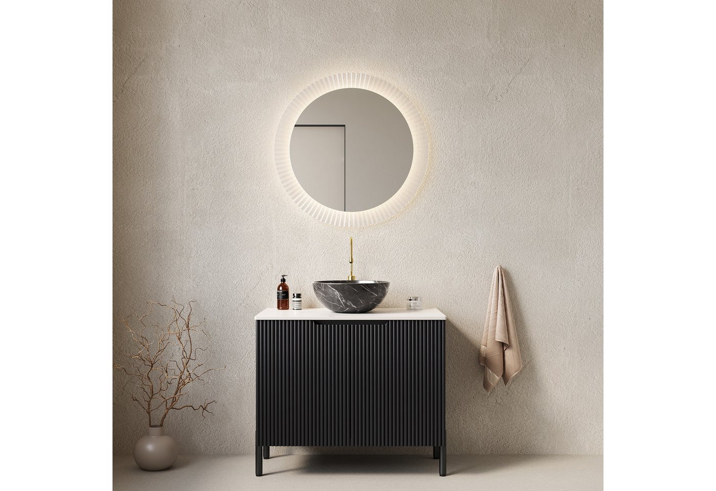 IDEASY Waschbecken 76cm Freistehender Waschtisch mit Schwarz Steinbecken & Carrara IDEASY Waschbecken 76cm Freistehender Waschtisch mit Schwarz Steinbecken & Carrara von IDEASY