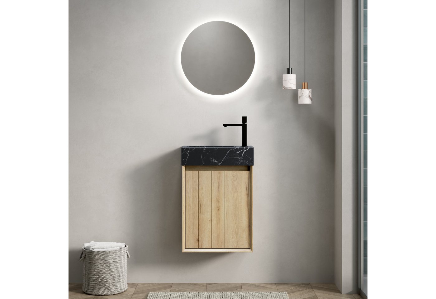 IDEASY Waschbecken Unterbauwaschbecken schwarzer Marmor 40cm Eichenschrank IDEASY Waschbecken Unterbauwaschbecken schwarzer Marmor 40cm Eichenschrank von IDEASY