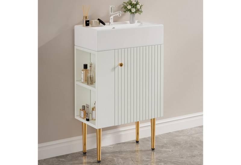 IDEASY Waschbecken Waschtisch 55cm mit Unterschrank hellgrau Gästebad von IDEASY