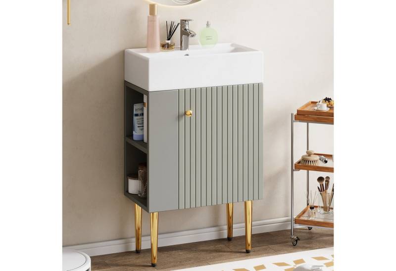 IDEASY Waschbecken Waschtisch 55cm mit Unterschrank hellgrau Gästebad von IDEASY