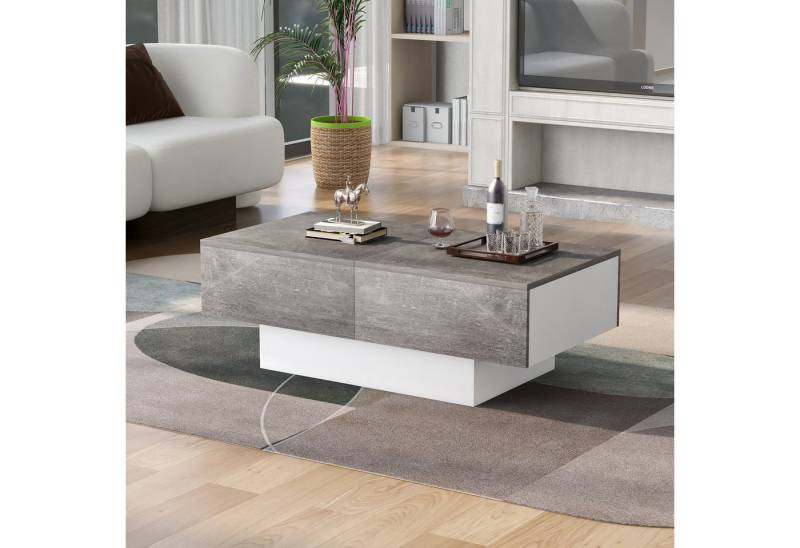 IDEASY Wohnzimmertisch Universeller Sofatisch, Wohnzimmer,102x60x40cm, (Hochglanz mit ausziehbarem Tisch und Stauraum), braun-weiße,geschlossene Basis von IDEASY