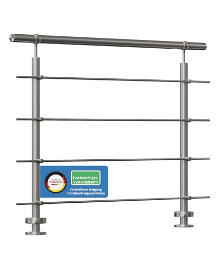 ID33® Konfigurierbarer Handlauf Edelstahl freistehend - bis 5000 mm in einem Stück ohne Trennstelle - Treppengeländer - Winkelverstellbar - Konfigurierbare Füllstäbe - V2A Edelstahl - Made in Germany von IDEE33