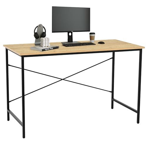 IDEPAR Schreibtisch Borga 120x60 cm Eiche Optik | Moderner Arbeitstisch mit schwarzem Metallgestell | Kleiner Büro Tisch | Minimalistischer Home Office Schreibtisch | Stabil & stilvoll von IDEPAR