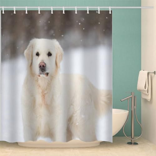 IDIDOS Duschvorhang Golden Retriever 3D Wasserdicht Duschvorhang Textil Tier Hund Badezimmer Badewanne Vorhänge mit 12 Ring Duschvorhang Bunt 200x200 cm von IDIDOS