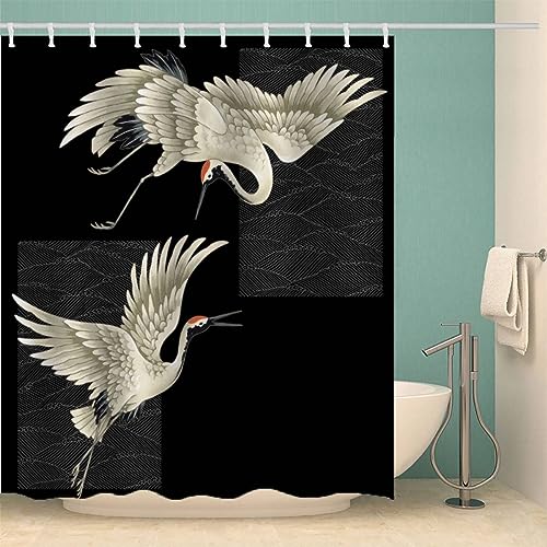 IDIDOS Duschvorhang Japanischer Stil 3D Wasserdicht Duschvorhang Textil Japanischer Kranich Badezimmer Badewanne Vorhänge mit 12 Ring Duschvorhang Bunt 240x200 cm von IDIDOS