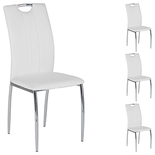 IDIMEX 4er Set Esszimmerstuhl Essgruppe Apollo, Set mit 4 Stühlen in Chrom, Lederimitat in weiß von IDIMEX