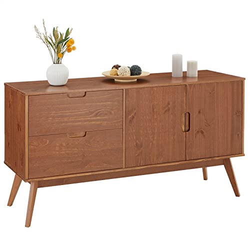 IDIMEX Lowboard Tivoli, Sideboard aus massiver Kiefer kastanienfarben, mit 2 Türen und 2 Schubladen, Kommode skandinavisch im Retro Look von IDIMEX