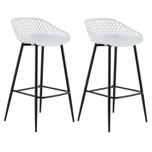 Barhocker IREK im Retro-Design, bequemer Tresenhocker im 2er Pack, praktischer Bistrostuhl aus Kunststoff weiß, Beine schwarz von IDIMEX