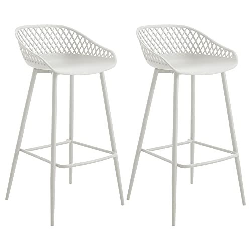 Barhocker IREK im Retro-Design, bequemer Tresenhocker im 2er Pack, praktischer Bistrostuhl aus Kunststoff weiß von IDIMEX
