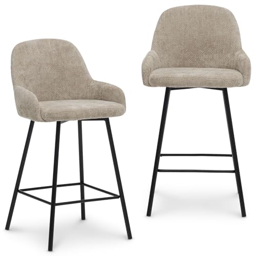 Barhocker Vivianne gepolstert, Beige – 2er Set mit bequemen Sitzpolster, stabilem Metallgestell, Fußstütze in optimaler Höhe, modernes Design für Küche & Bar Barhocker Vivianne gepolstert, Beige – 2er Set mit bequemen Sitzpolster, stabilem Metallgestell, Fußstütze in optimaler Höhe, modernes Design für Küche & Bar von IDIMEX