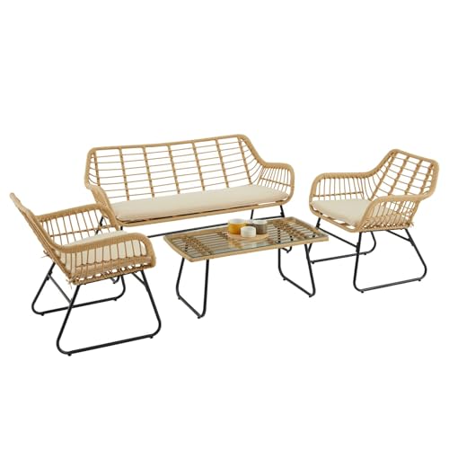 Gartenmöbel Ipanema - Zweisitzer, 2 Sessel, Beistelltisch, schwarz/braun, Polyrattan. Bequeme Sitzpolster, transparente Tischplatte von IDIMEX