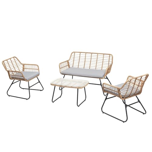 Gartenmöbel Riviera, Schwarz & Braun - Zweisitzer Loungeset mit 2 Sesseln und Beistelltisch, kleines Gartensofa aus Polyrattan, Metallgestell wetterfest von IDIMEX
