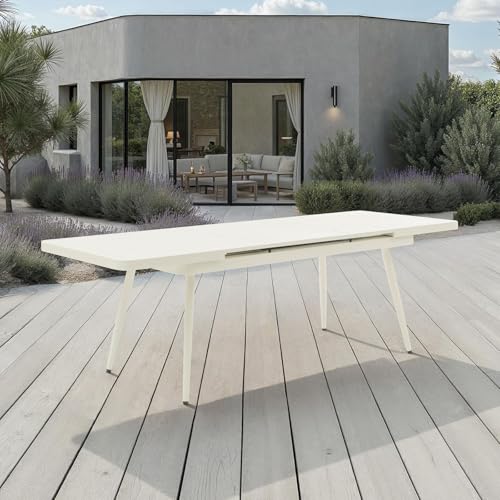 IDIMEX Gartentisch Sunny ausziehbar 180–240 cm, Weiß – großer Tisch mit integrierter Verlängerungsplatte aus pulverbeschichtetem Aluminium UV-beständig pflegeleicht für Terrasse Balkon Garten von IDIMEX
