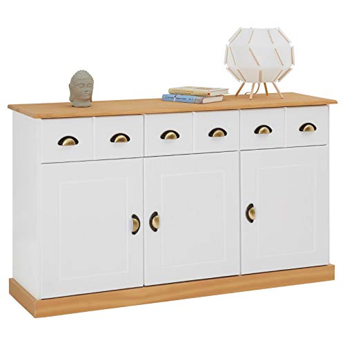 IDIMEX Sideboard Paris aus Kiefer massiv in weiß/braun, schöne Kommode mit 3 Türen, praktische Apothekerkommode mit 3 Schubladen von IDIMEX