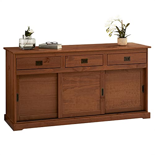 IDIMEX Anrichte Savona Sideboard Kommode Kieferkommode mit 3 Türen und 3 Schubladen, Kiefer massiv, Dunkelbraun lackiert von IDIMEX