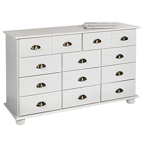 IDIMEX Schubladenschrank Sideboard Colmar, Schubladenkommode Anrichte mit 11 Schubladen, Kiefer massiv, weiß lackiert von IDIMEX